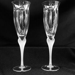 Mikasa Seamist Clear Frosted Ribbed Stem Champagne Flutes Set of 2 Crystal 9.5"